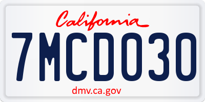 CA license plate 7MCD030