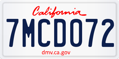 CA license plate 7MCD072