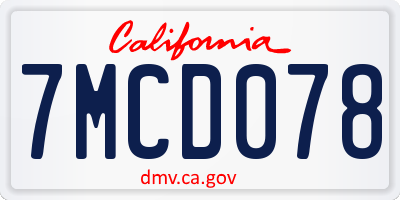 CA license plate 7MCD078