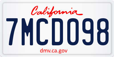 CA license plate 7MCD098