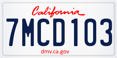 CA license plate 7MCD103