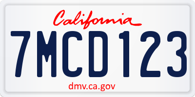 CA license plate 7MCD123