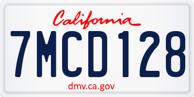 CA license plate 7MCD128