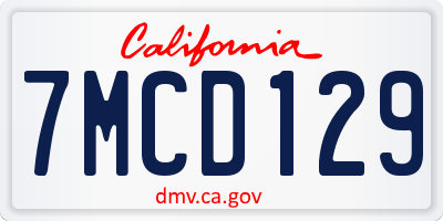 CA license plate 7MCD129