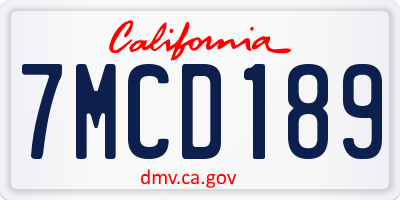 CA license plate 7MCD189