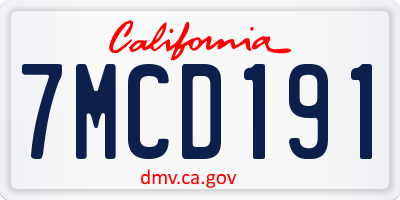 CA license plate 7MCD191