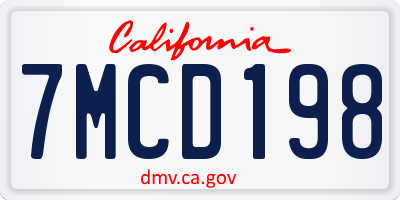 CA license plate 7MCD198