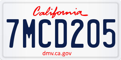 CA license plate 7MCD205
