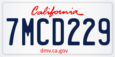 CA license plate 7MCD229