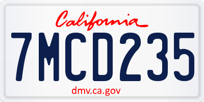 CA license plate 7MCD235