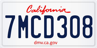 CA license plate 7MCD308
