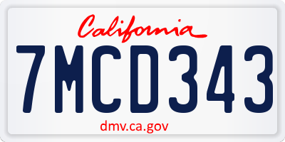 CA license plate 7MCD343