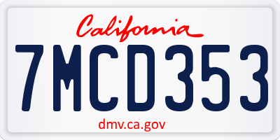 CA license plate 7MCD353