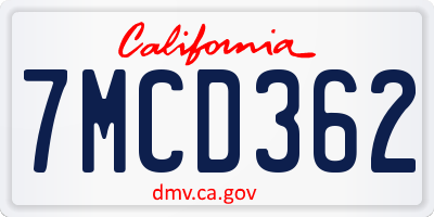 CA license plate 7MCD362