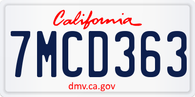 CA license plate 7MCD363