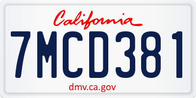 CA license plate 7MCD381