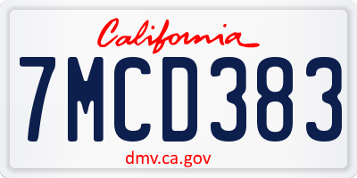 CA license plate 7MCD383