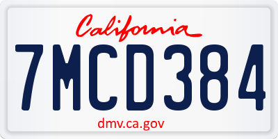 CA license plate 7MCD384