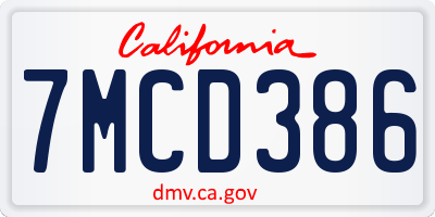 CA license plate 7MCD386