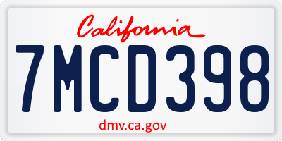 CA license plate 7MCD398
