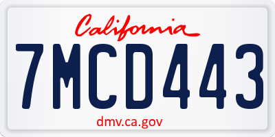 CA license plate 7MCD443