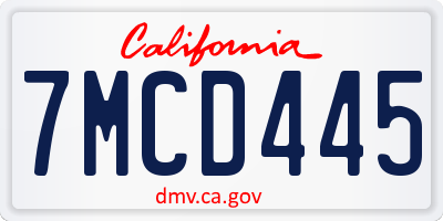 CA license plate 7MCD445