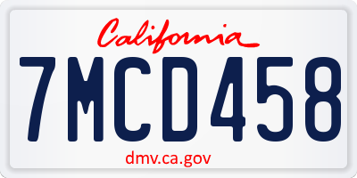 CA license plate 7MCD458