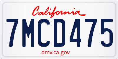 CA license plate 7MCD475