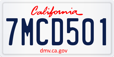 CA license plate 7MCD501