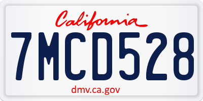 CA license plate 7MCD528