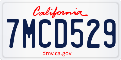 CA license plate 7MCD529