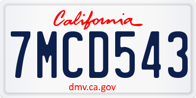 CA license plate 7MCD543