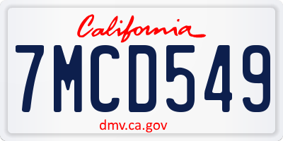 CA license plate 7MCD549