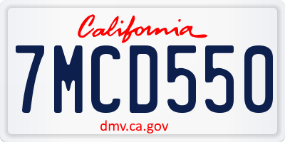 CA license plate 7MCD550