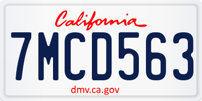 CA license plate 7MCD563