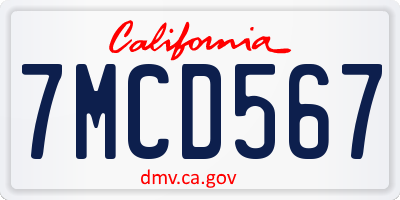 CA license plate 7MCD567