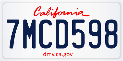 CA license plate 7MCD598