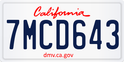 CA license plate 7MCD643