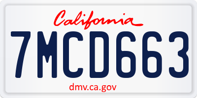 CA license plate 7MCD663