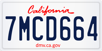 CA license plate 7MCD664