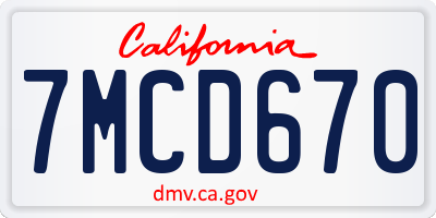 CA license plate 7MCD670