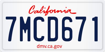 CA license plate 7MCD671
