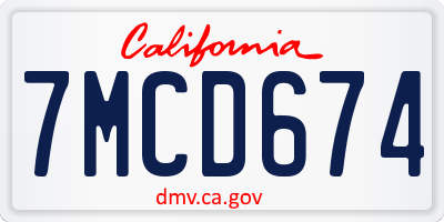 CA license plate 7MCD674
