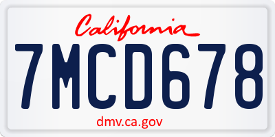 CA license plate 7MCD678