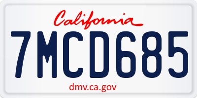 CA license plate 7MCD685