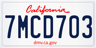 CA license plate 7MCD703