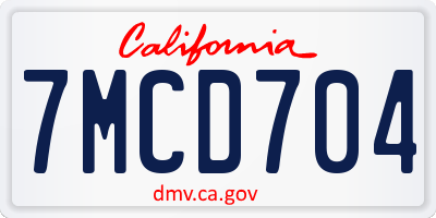 CA license plate 7MCD704