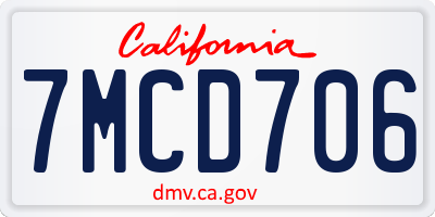 CA license plate 7MCD706