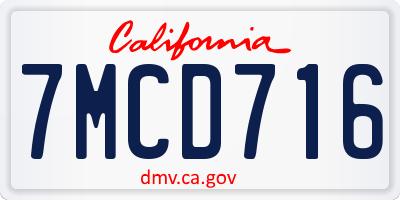 CA license plate 7MCD716