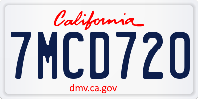 CA license plate 7MCD720